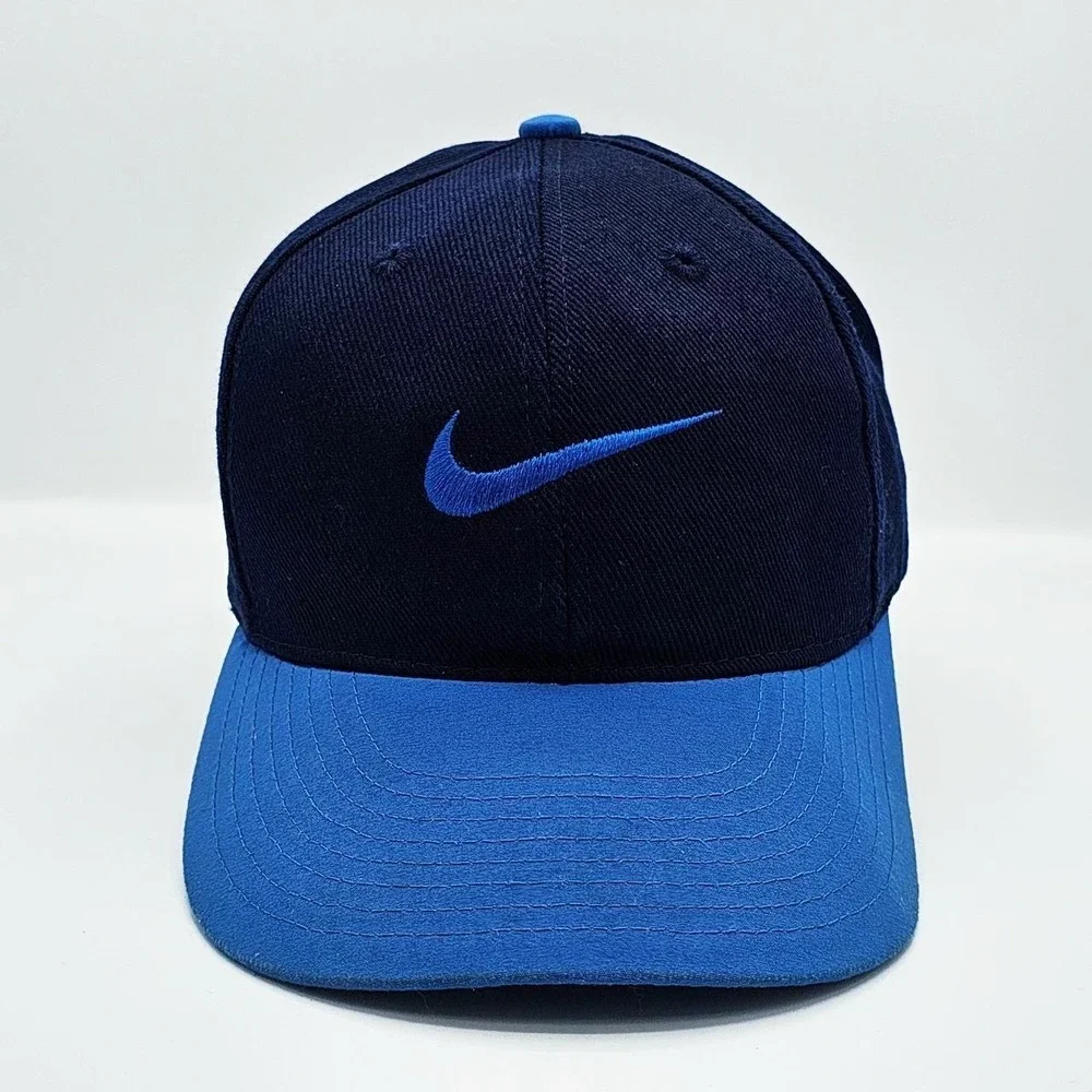 Nike Vintage 90s Blue Snapback Hat Navy & Blue Baseball Style Cap Stitched Logo